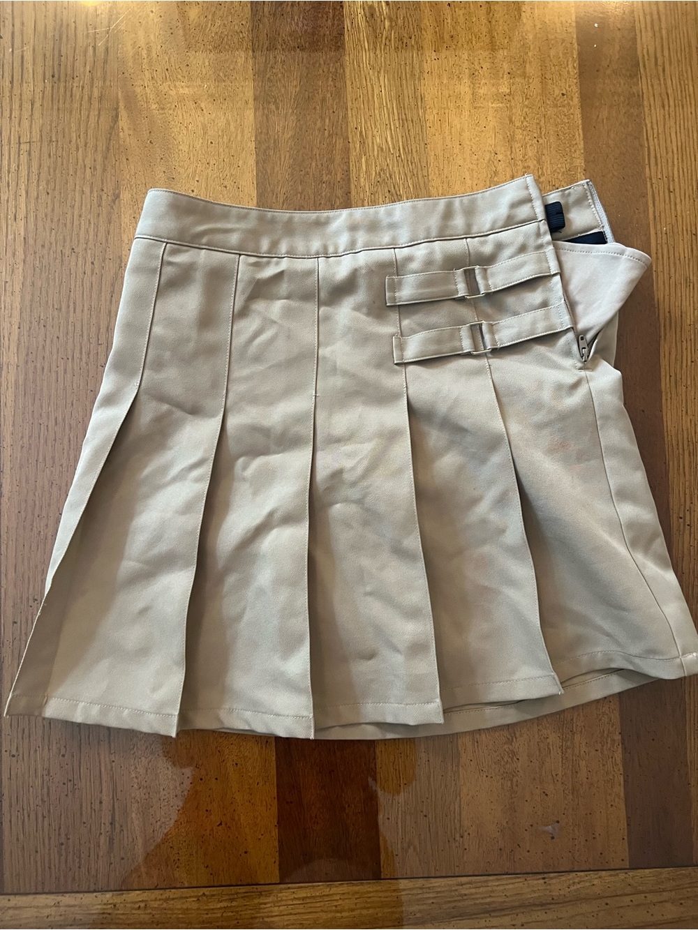 French Toast Khaki Pleated Skort with Side Buckle Detail